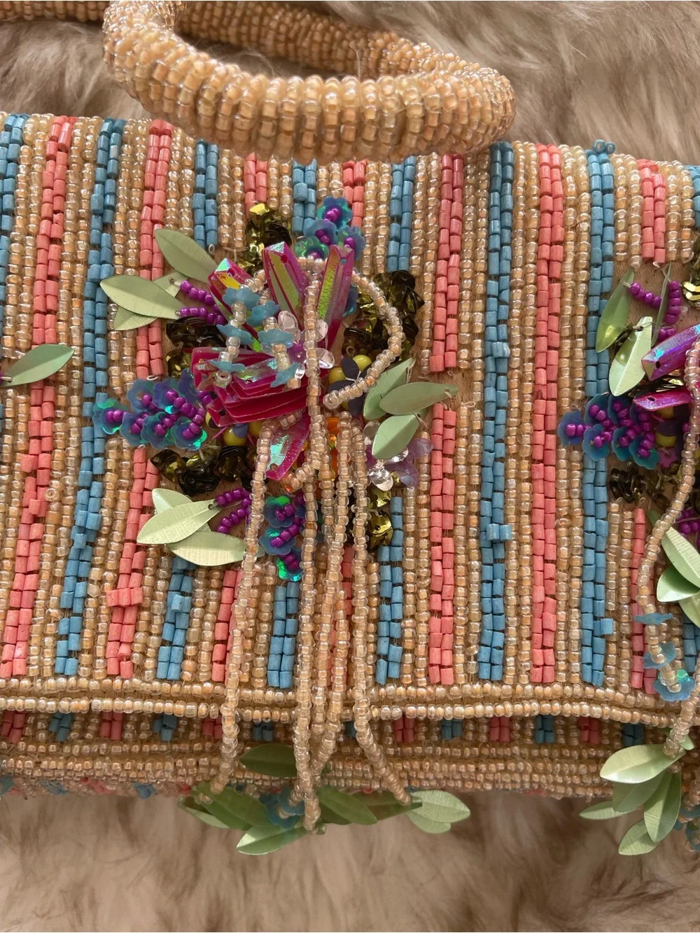 Beaded Floral Embellished Handbag in Multicolor